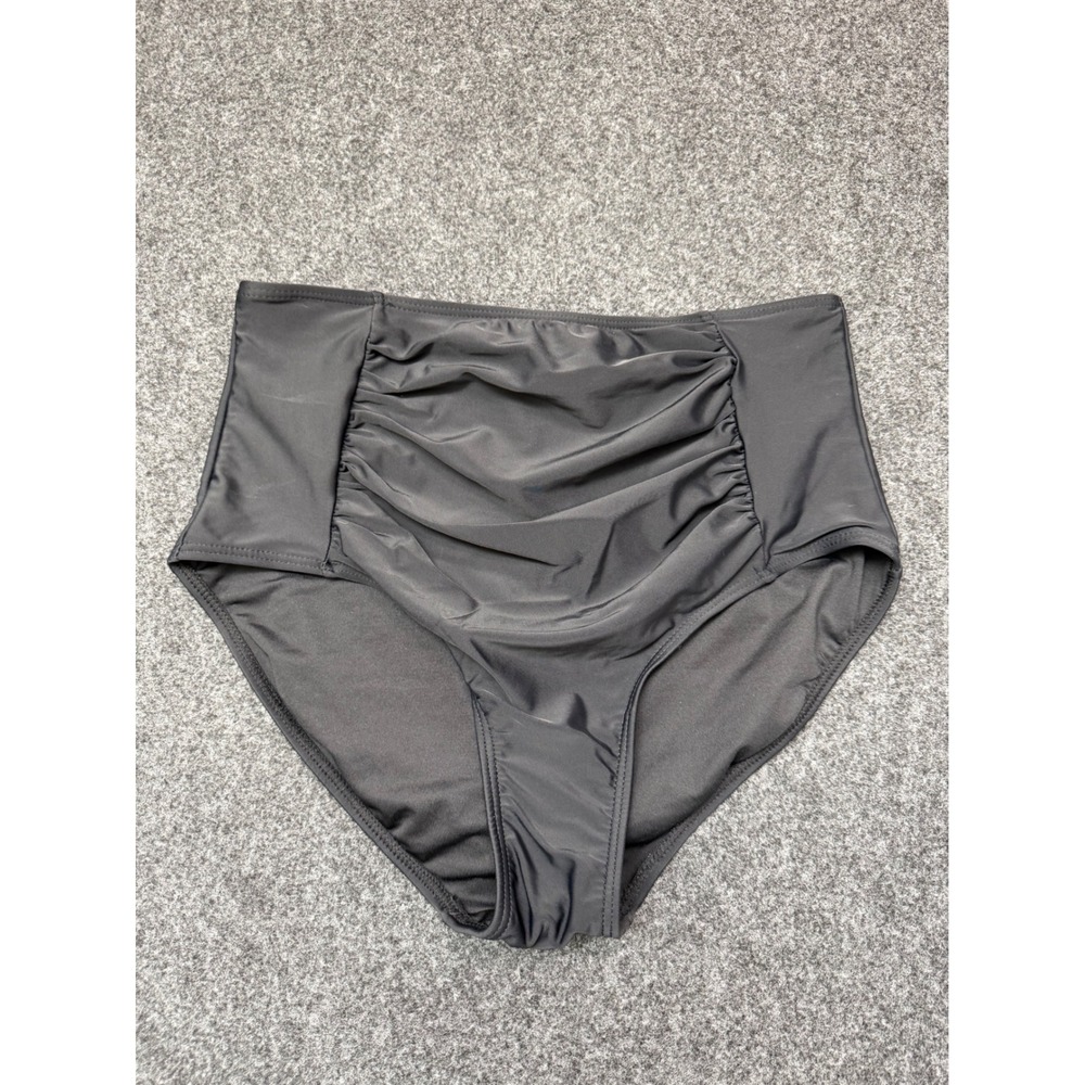 Womens High Waisted Ruched Front Bikini Bottoms Solid Black Full Coverage